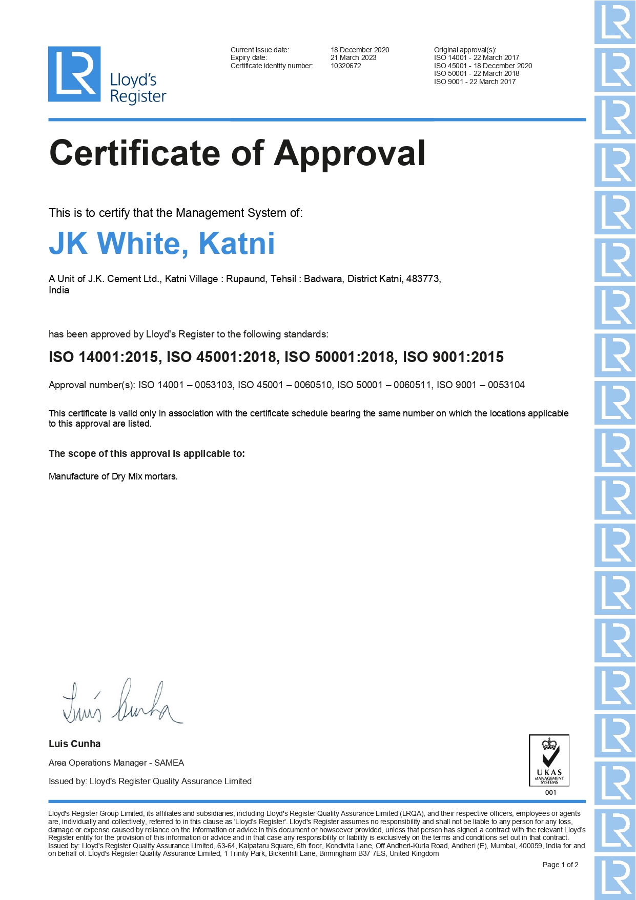 JK White Certificates